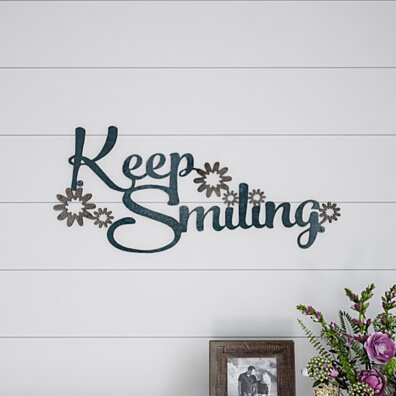 Metal Cutout- Keep Smiling Decorative Wall Sign-3D Word Art Home Accent Decor