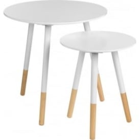 White Circular Side Tables with Beech Tipped Legs