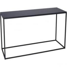 Black Glass and Black Metal Contemporary Console Table 