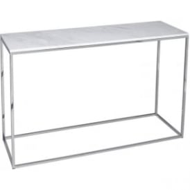 White Marble and Silver Metal Contemporary Console Table
