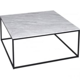 White Marble and Black Metal Contemporary Square Coffee Table 