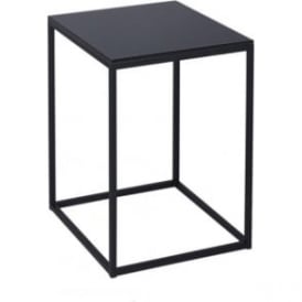 Black Glass and Black Metal Contemporary Square Side Table 