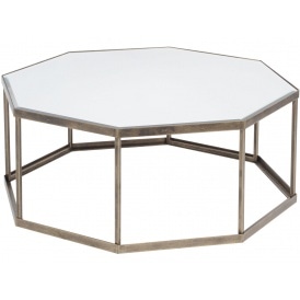 Octagonal Mirrored and Antique Gold Coffee Table