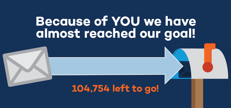 Because of YOU we have almost reached our goal! 104,754 left to go!