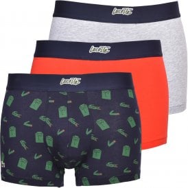 3-Pack Crocodile Print & Solid Boxer Trunks Gift Set, Red/Grey/Navy