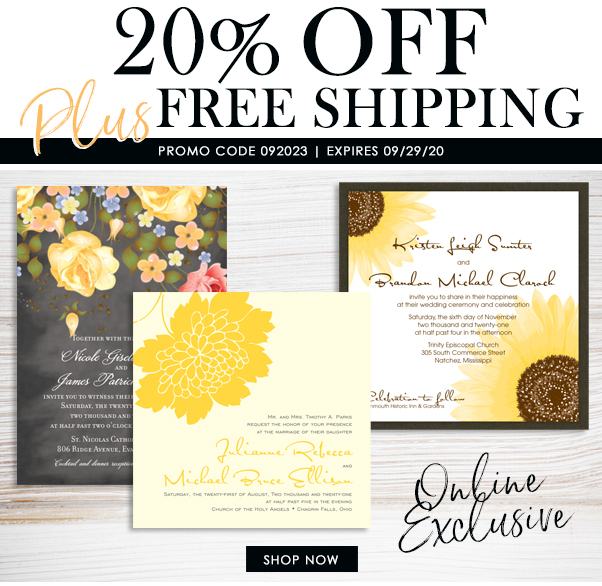 Take 20% off plus free ground shipping on your next online order only at theamericanwedding.com