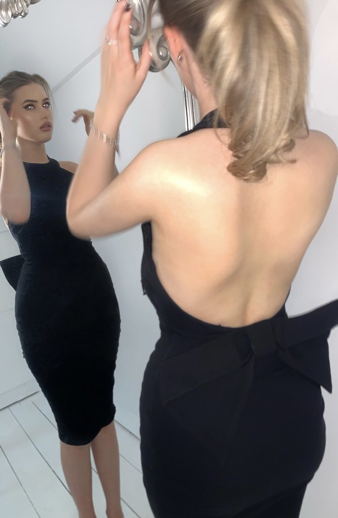 Vesper Allie Bow Back Black Midi Dress