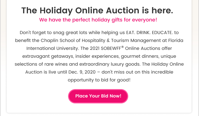 The Holiday Online Auction is here. / Place Your Bid Now button