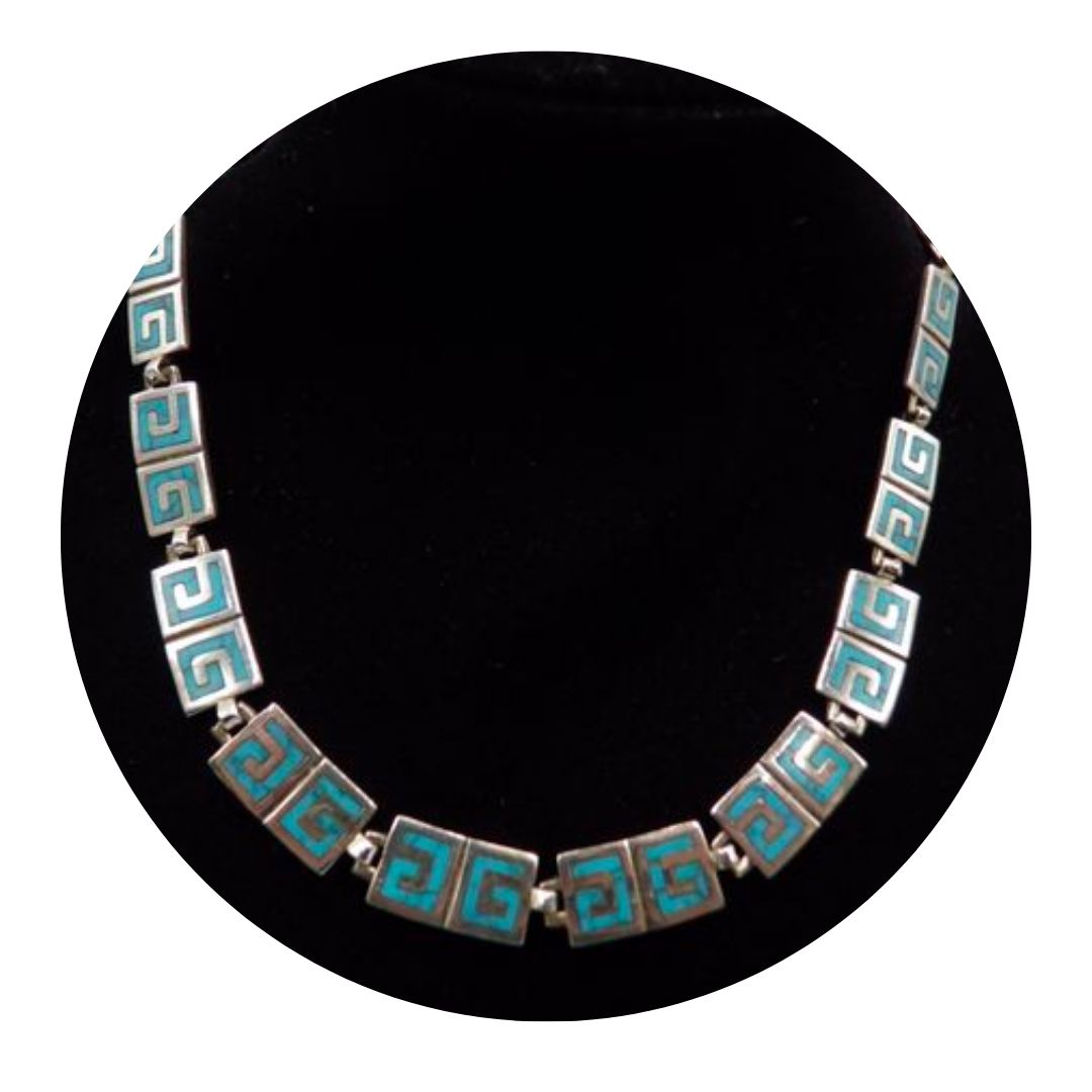Mexico Mr #581 Sterling Turquoise Inlay Collar