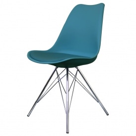 Eiffel Inspired Petrol Blue Plastic Dining Chair with Chrome Metal Legs