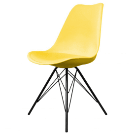 Eiffel Inspired Yellow Plastic Dining Chair with Black Metal Legs