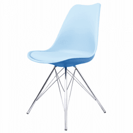Eiffel Inspired Blue Plastic Dining Chair with Chrome Metal Legs