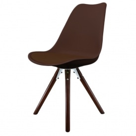 Eiffel Inspired Chocolate Brown Plastic Dining Chair with Pyramid Dark Wood Legs