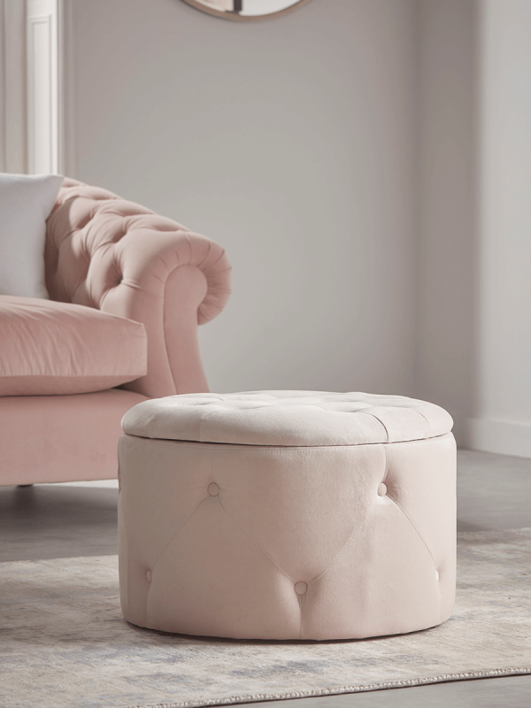 NEW Velvet Storage Pouffe - Blush