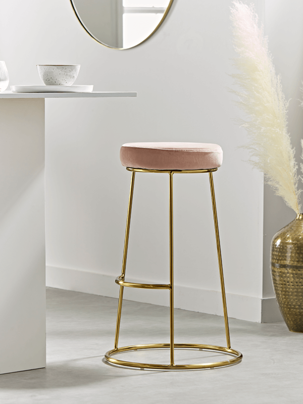 NEW Brass & Blush Velvet High Stool