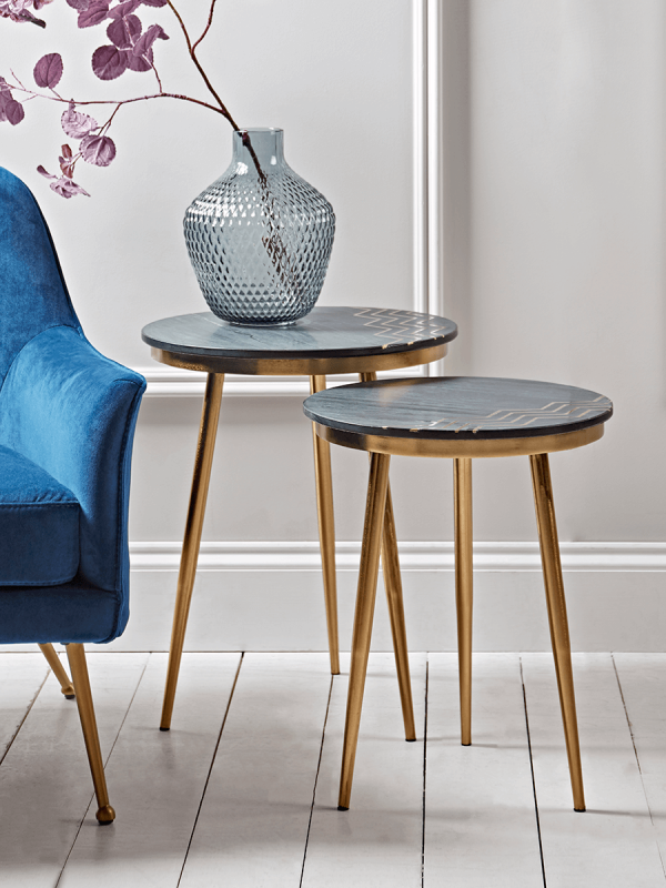 NEW Two Marble Topped Nesting Tables