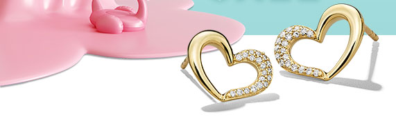 10K Yellow Gold Diamond Heart Earrings