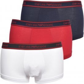 3-Pack Logoband Boxer Trunks, Navy/White/Red