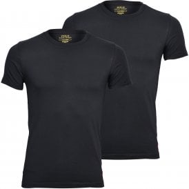 2-Pack Stretch Cotton Crew-Neck T-Shirts, Black with red