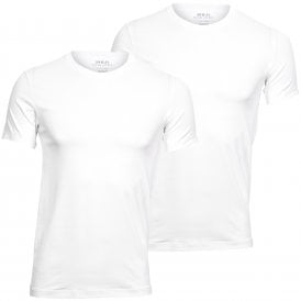 2-Pack Stretch Cotton Crew-Neck T-Shirts, White with black