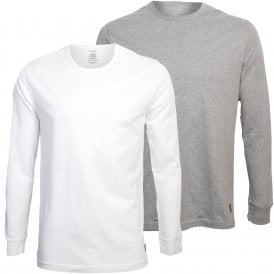 2-Pack Long-Sleeve Crew-Neck T-Shirts, White/Grey