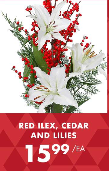 Red Ilex, Cedar and Lilies - $15.99 each