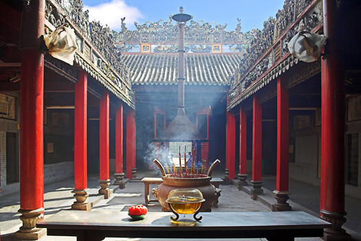Temple filled with smoke from burning incenses.