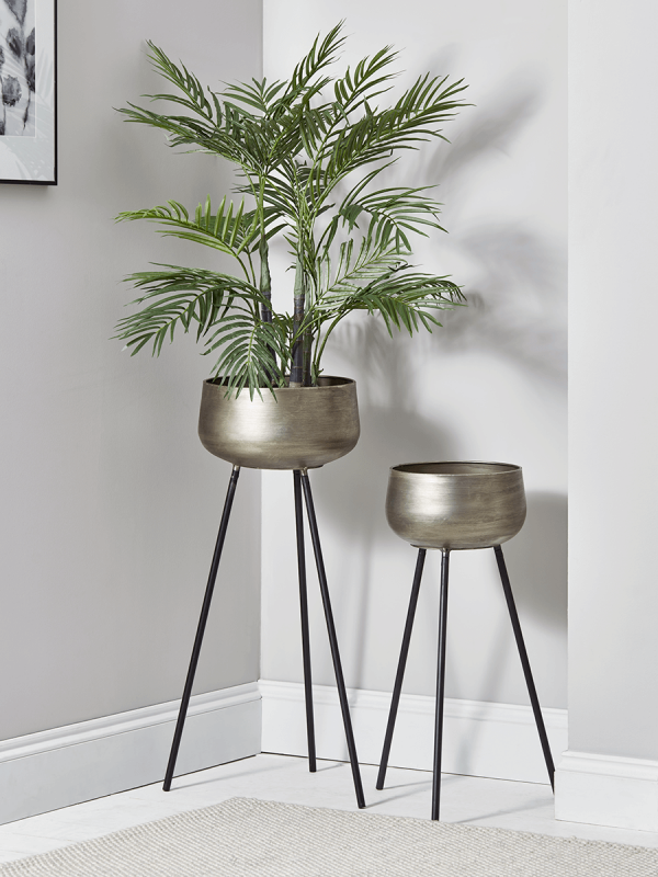 Two Brushed Gold Standing Planters