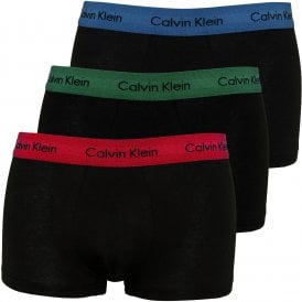 3-Pack Low-Rise Boxer Trunks, Black with red/green/blue