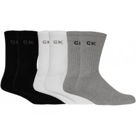 6-Pack Cushioned Sole Sports Socks, White/Grey/Black