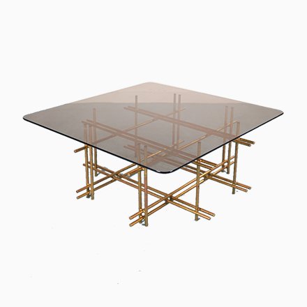 Image of Italian Glass & Brass<br>Coffee Table