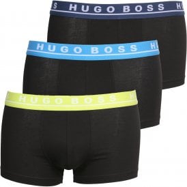 3-Pack Contrast Waistband Boxer Trunks, Black with blue/lime