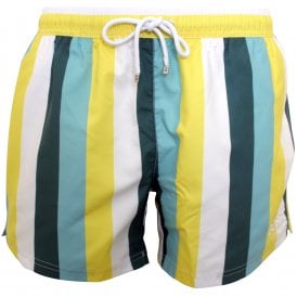 Retro Stripes Swim Shorts, White/Yellow/Blue