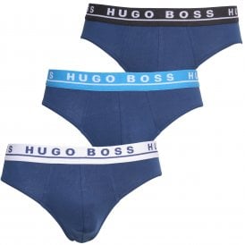 3-Pack Contrast Waistband Briefs, Deep Blue with blue/white/black