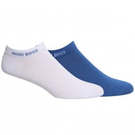 2-Pack Combed Cotton Trainer Socks, White/Blue