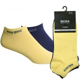 2-Pack Combed Cotton Trainer Socks, Yellow/Royal Blue