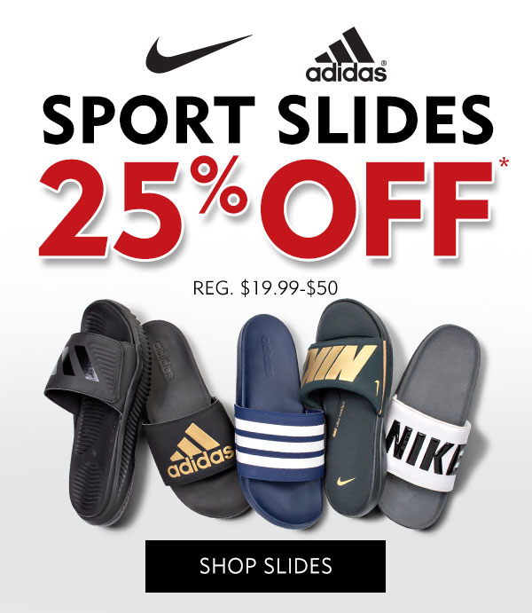 Nike and Adidas Sports Slides 25% off. Shop Slides