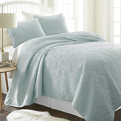 Olive and Twill Luxuriously Soft Damask Patterned Quilted Coverlet Set