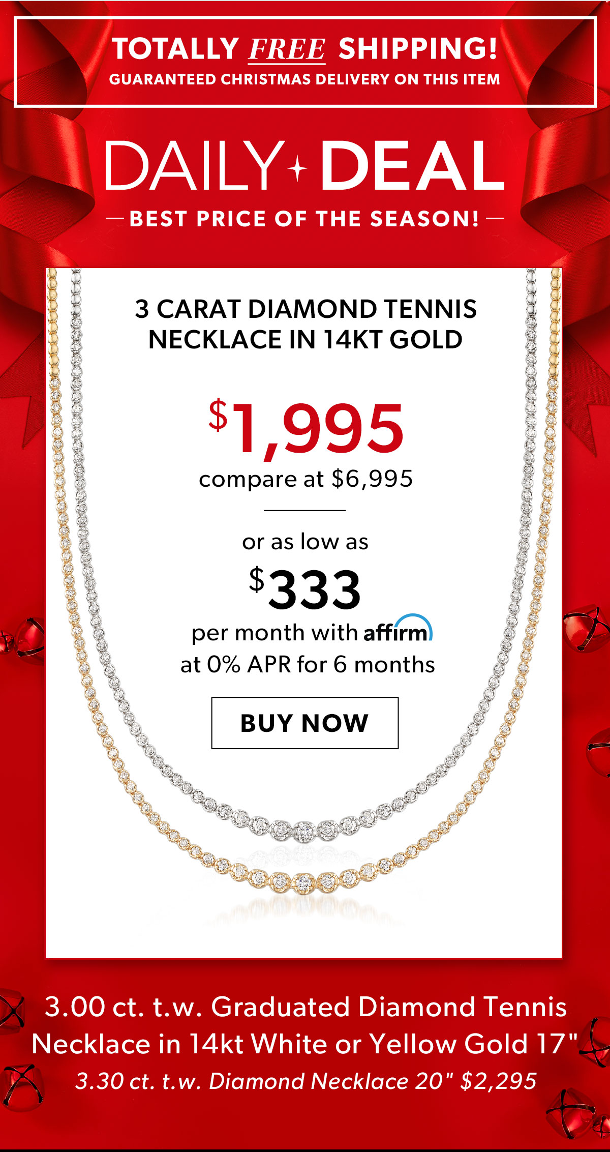 3 Carat Diamond Tennis Necklace in 14kt Gold. $1,995. Buy Now
