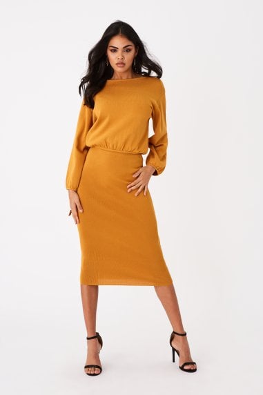Admire Mustard Knitted Midi Skirt Co-ord