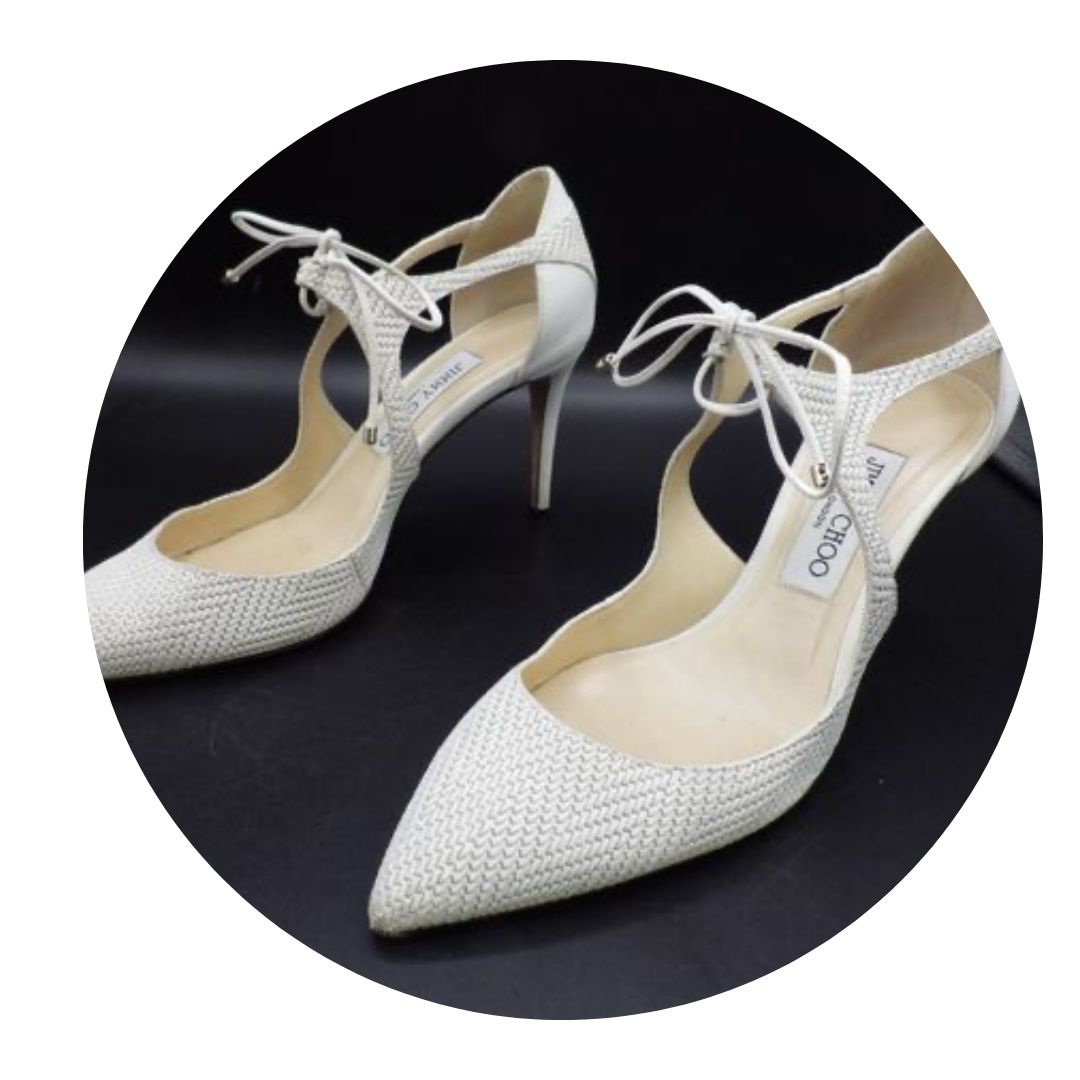 Jimmy Choo Tied Dorsay Heel Pumps White Leather