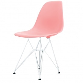 Style Eiffel Pastel Pink Plastic Retro Side Chair - White Legs