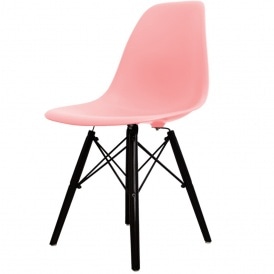 Style Pastel Pink Plastic Retro Side Chair Black Wooden Legs