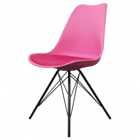 Eiffel Inspired Bright Pink Plastic Dining Chair with Black Metal Legs