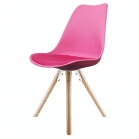 Eiffel Inspired Bright Pink Plastic Dining Chair with Pyramid Light Wood Legs