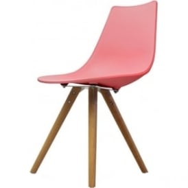 Iconic Pink Plastic Dining Chair with Light Wood Legs