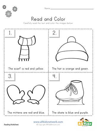 Winter Read and Color Worksheet