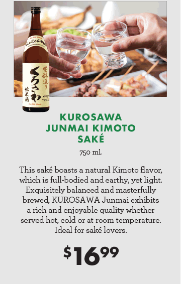Kurosawa Junmai Kimoto Sake - 750 ml. - $16.99