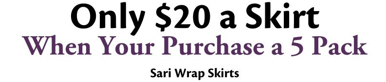 5 sari wrap skirts for $100. Each skirt is one-of-a-kind and handmade by our talented artisians in india!