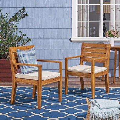 Arely Outdoor Acacia Wood Dining Chairs(Set of 2)